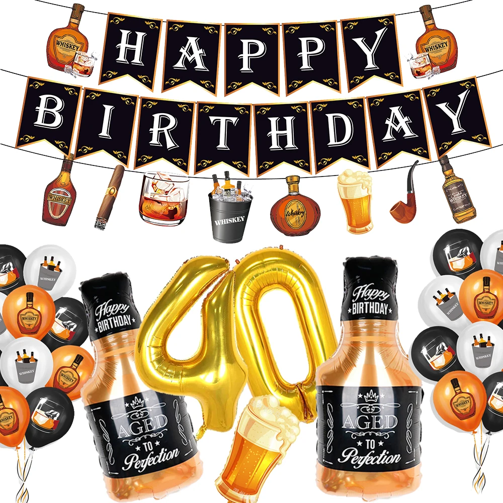 Color: light green - Whiskey Party Decor Happy Birthday Banner Whiskey Balloon Gold Number Balloon Aged To Perfection 40th Birthday Party Supplies