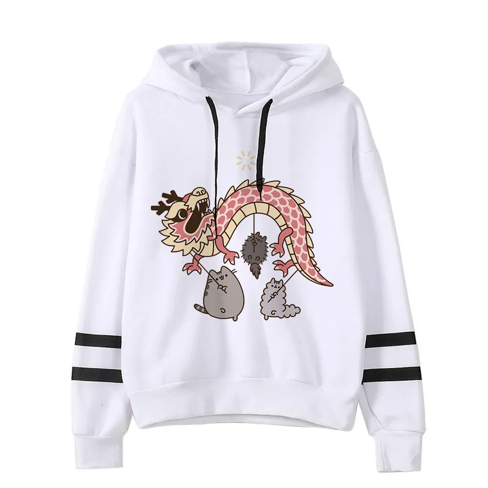 Color: Silver, Size: S - Women Ullzang Cute Cat Funny Cartoon Sweatshirt Pusheen Cat Kawaii Harajuku Korean Style Hoodies Graphic Fashion Hoody Female