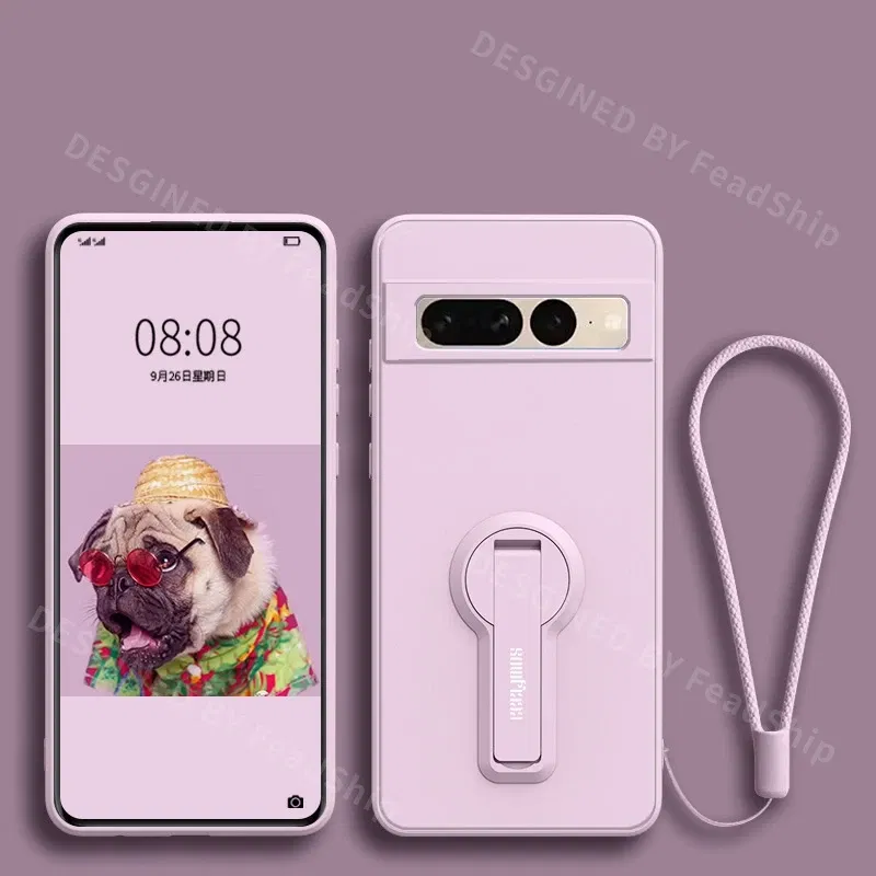 Color: BRIGHT PINK, Material: POLYESTER - Phone Case For Google Pixel 7 8 6 5 9 Pro XL Pixel 7A 6A 5A 8A 9A Soft Cover Silicone Case with Holder Stand Bracket Lanyard