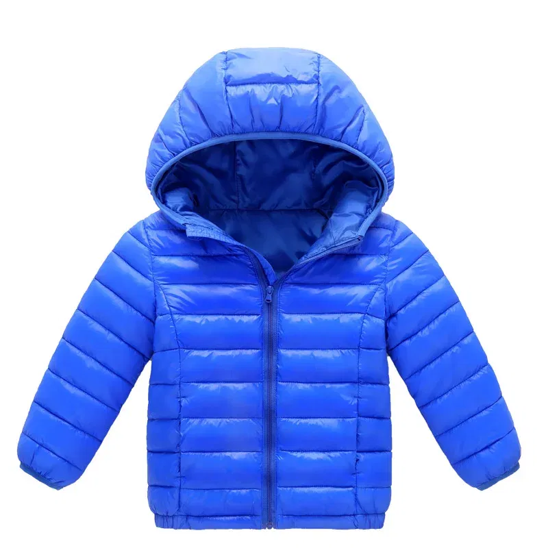 Color: Blue, Kid Size: 3T - Boys Girls Autumn Down Coats Kids Winter Windproof Jackets Children Solid Color Hooded Outerwear Teenager Fashion Warm Clothing