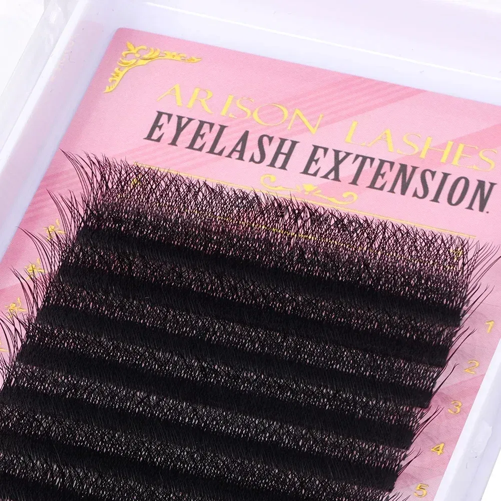 Color: Brushed Brass, Curl: D, Thickness: 0.07mm, Length: 9mm - ARISON LASHES W Shape 3/4/5/6D Eyelashes Extension Premade Volume Fans YY-shape Lashes Faux Mink Soft Easy Faning Natural Lashes