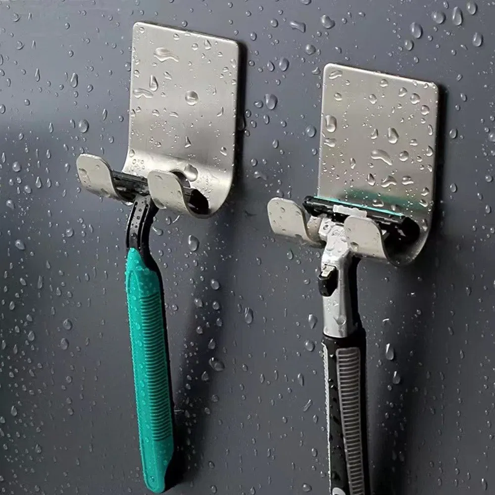 Color: Light Grey - Punch-free Razor Holder, Storage Hook, Space Aluminum Multi-purpose Bathroom Accessories
