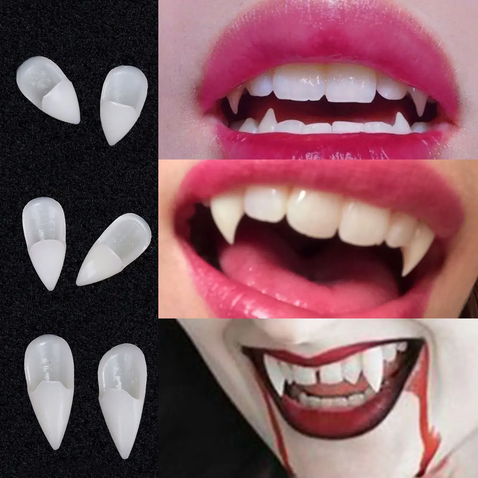 Color: Olive - Halloween Decoration Vampire Teeth Fangs Dentures Props Halloween Cosplay Props False Fangs With Solid Glue Halloween Props