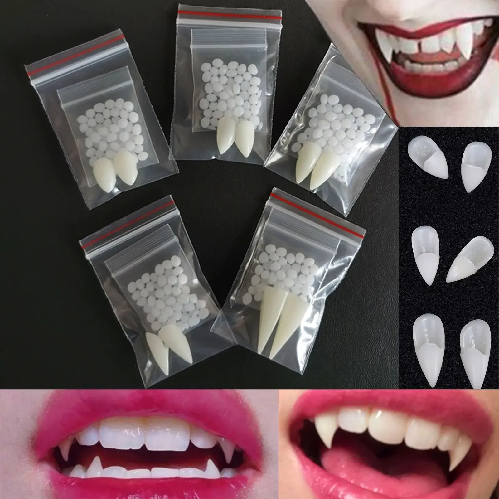 Color: Olive - Halloween Decoration Vampire Teeth Fangs Dentures Props Halloween Cosplay Props False Fangs With Solid Glue Halloween Props