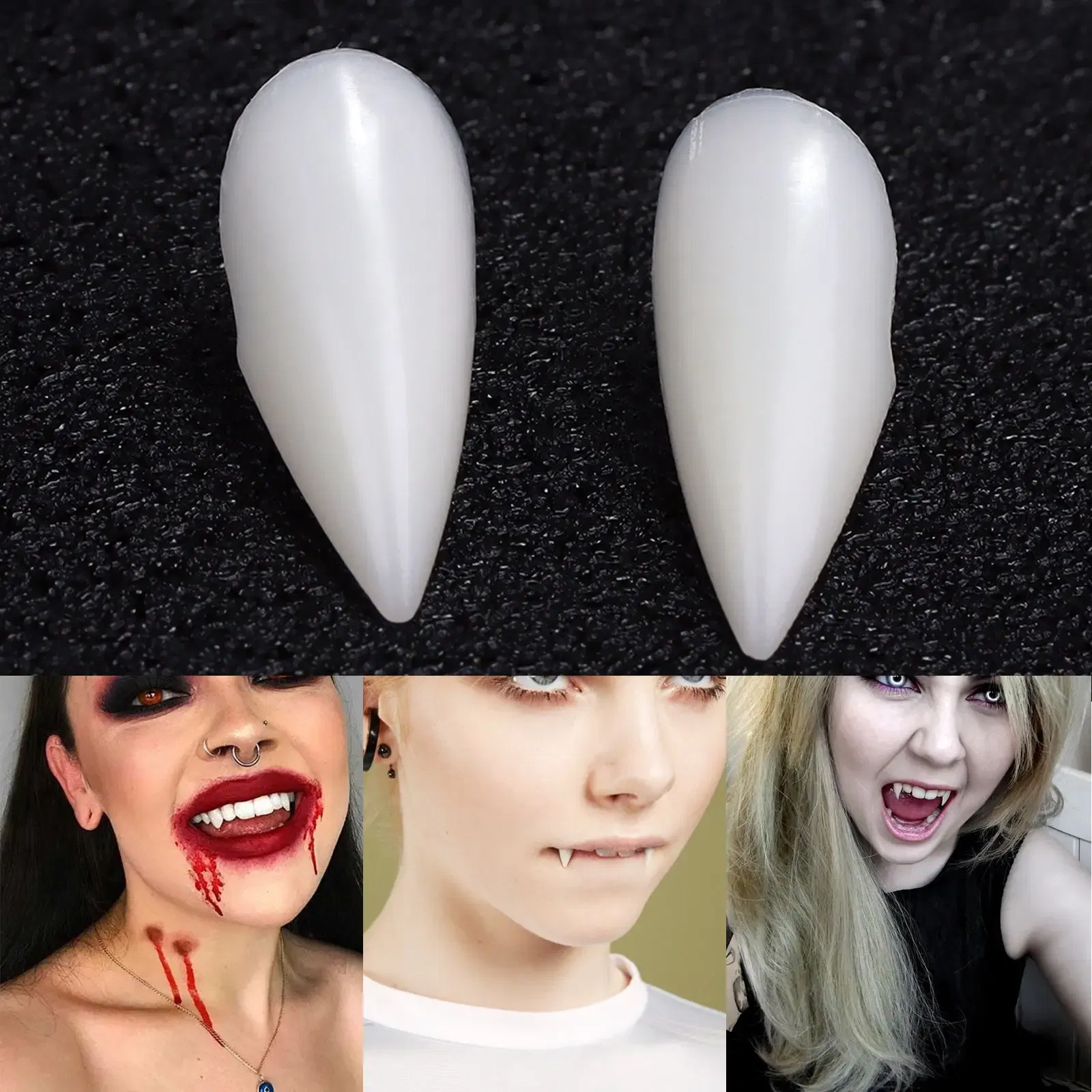 Color: Olive - Halloween Decoration Vampire Teeth Fangs Dentures Props Halloween Cosplay Props False Fangs With Solid Glue Halloween Props
