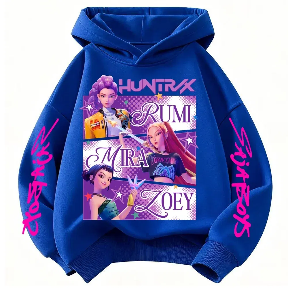 Color: Blue, Kid Size: 4T - KPop Demon Hunters Huntrix Hoodie Kids Clothes Princess Girls Clothing Fashion Boys Clothes Spring Autumn Sweatshirt Child Tops