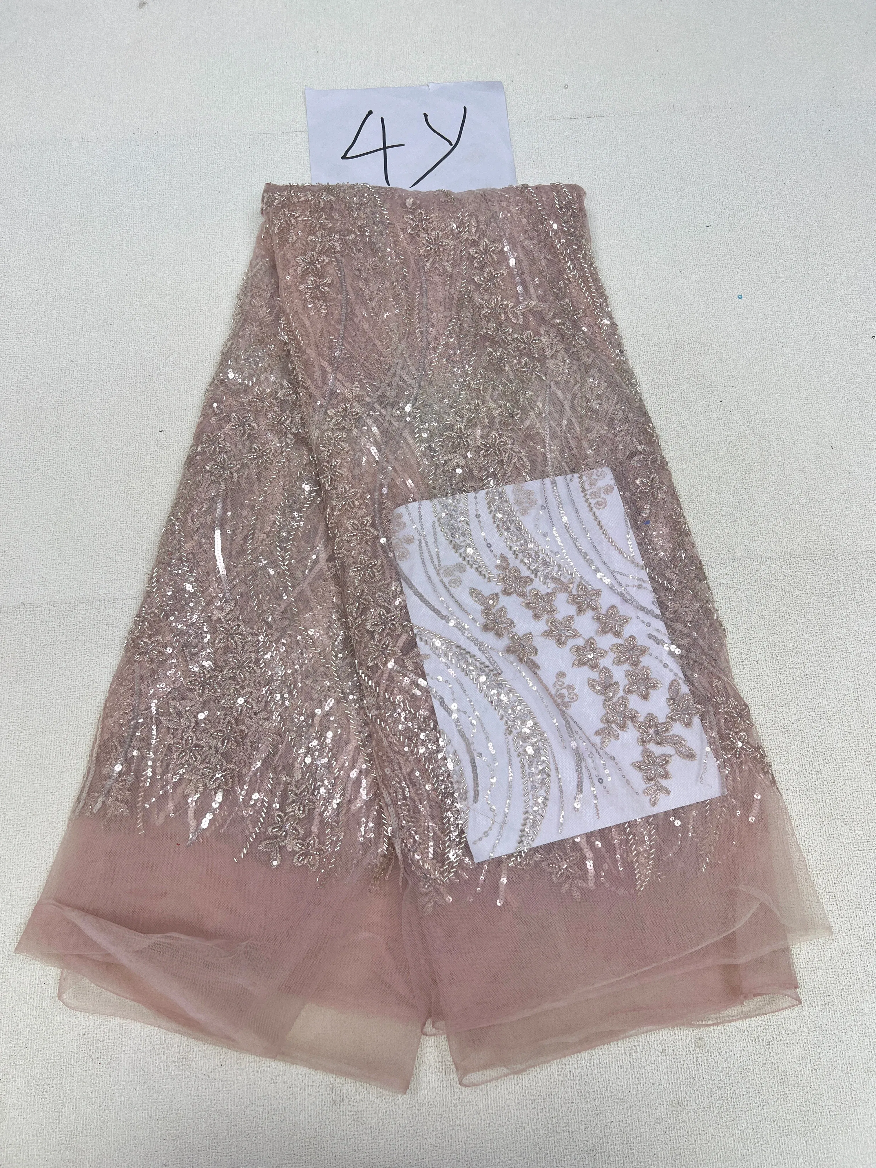 Color: Midnight Blue, Length: 5 yards, Width: 120cm - 2025 African Nigerian Tulle Lace Fabric Sequins Sewing Guipure Beads Stone Embroidery Dresses High Quality 4 Yards