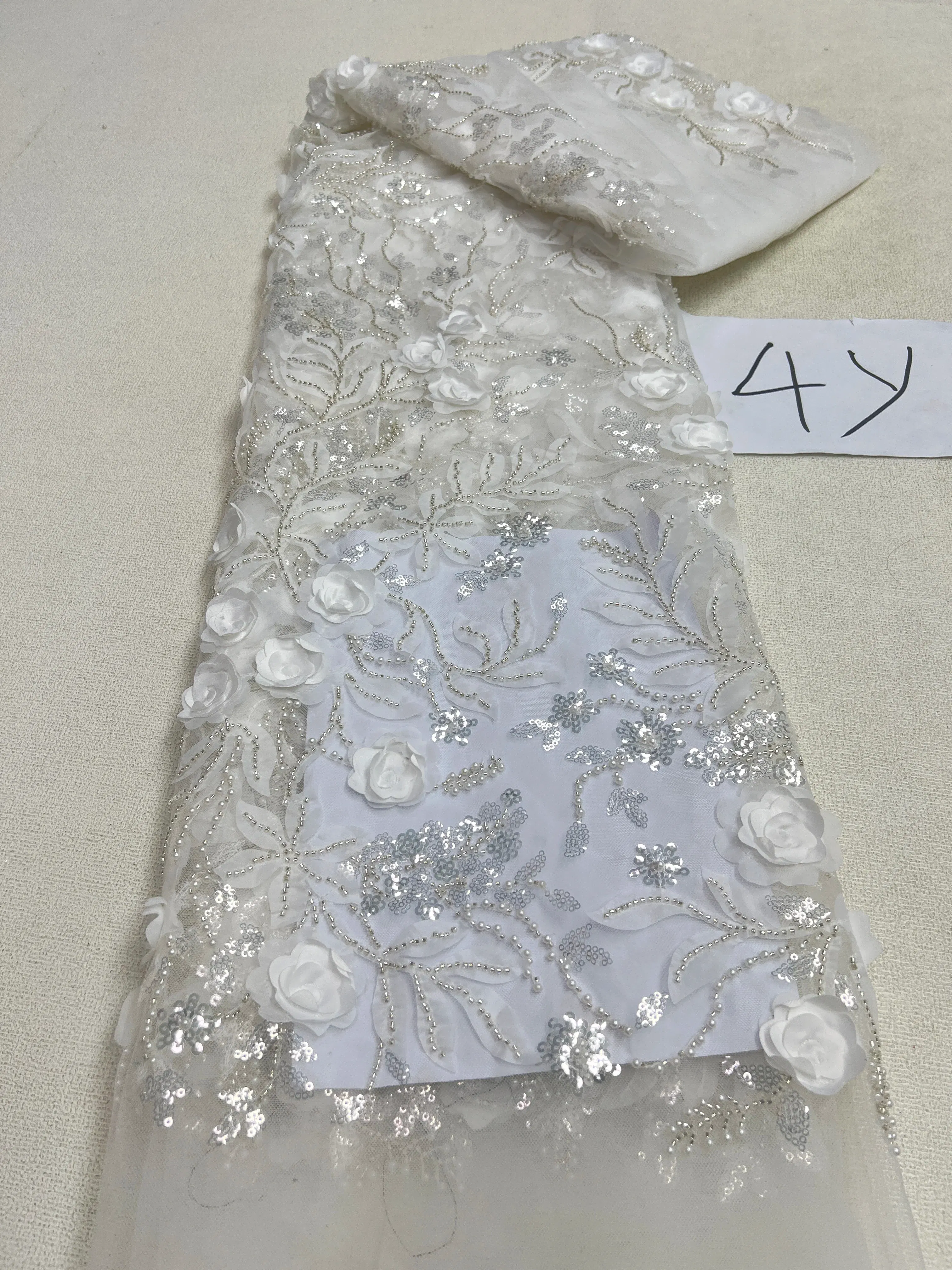 Color: Midnight Blue, Length: 5 yards, Width: 120cm - 2025 African Nigerian Tulle Lace Fabric Sequins Sewing Guipure Beads Stone Embroidery Dresses High Quality 4 Yards