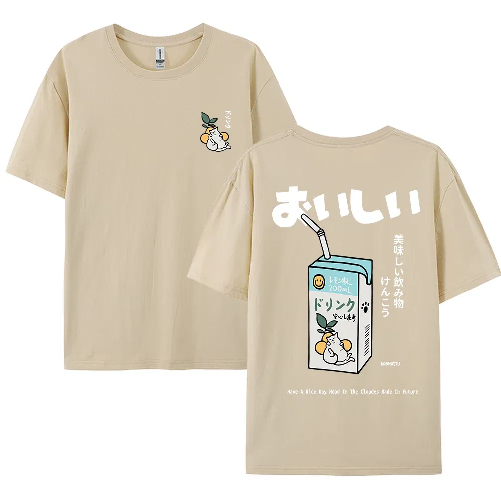 Color: Gold, Size: XL - Cute Japanese Cat Print Oversized T-shirt men Women Short Sleeve Loose Casual Tee Shirt Streetwear Tops Cotton Harajuku Clothing