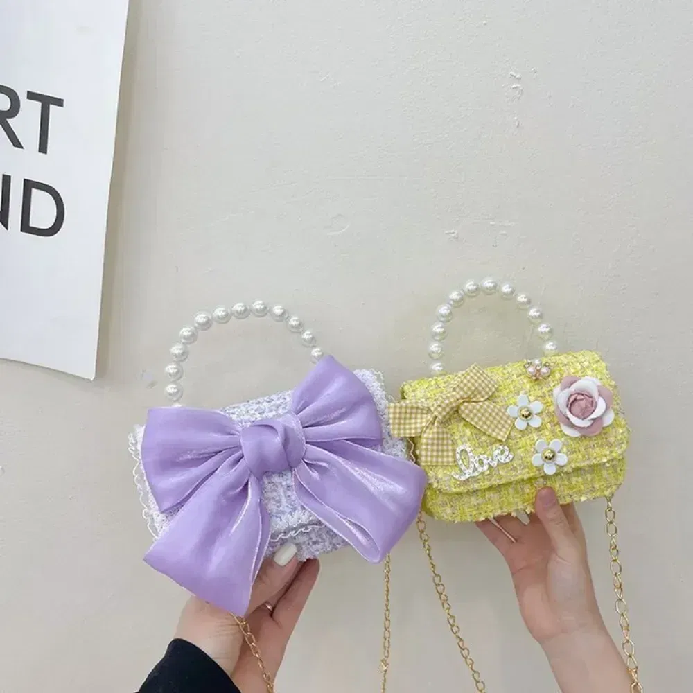 Color: SKY BLUE - New Children's Fashion Little Fragrant Wind Elsa Princess Bag Little Girl Pearl Handheld Crossbody Bag Net  Red envelope