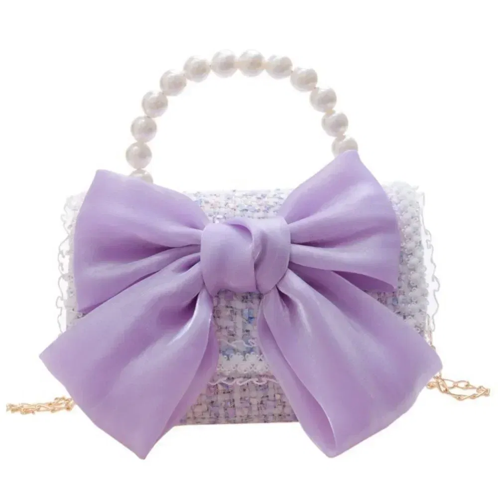 Color: SKY BLUE - New Children's Fashion Little Fragrant Wind Elsa Princess Bag Little Girl Pearl Handheld Crossbody Bag Net  Red envelope