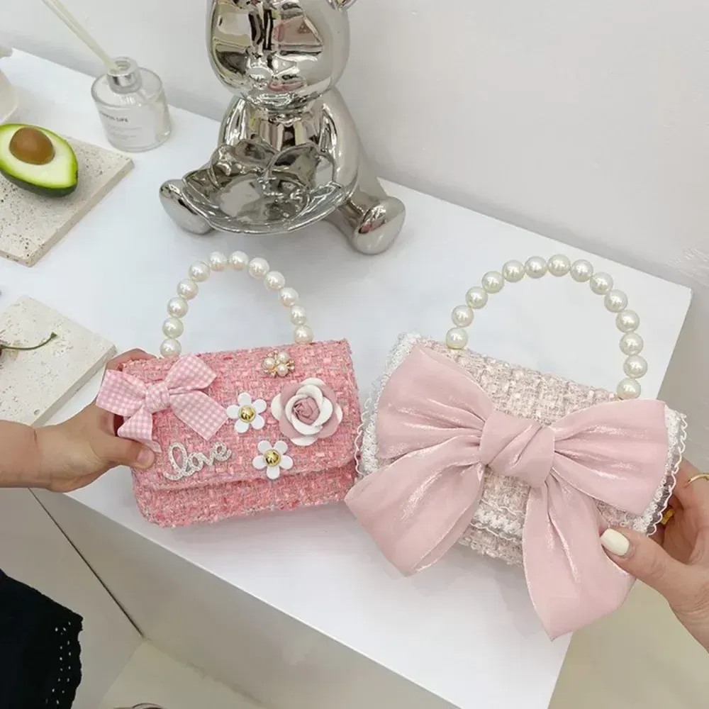 Color: SKY BLUE - New Children's Fashion Little Fragrant Wind Elsa Princess Bag Little Girl Pearl Handheld Crossbody Bag Net  Red envelope