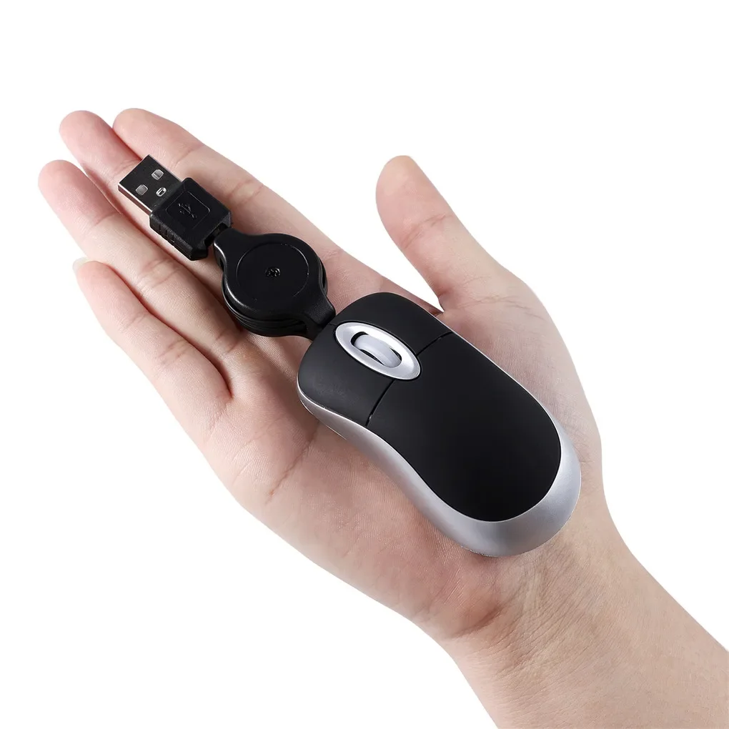 Color: Red - Mini Portable Wired Mouse Retractable USB Cable Ergonomic Mause Anti Winding Office Computer Mice Retractable Adjustable Mice