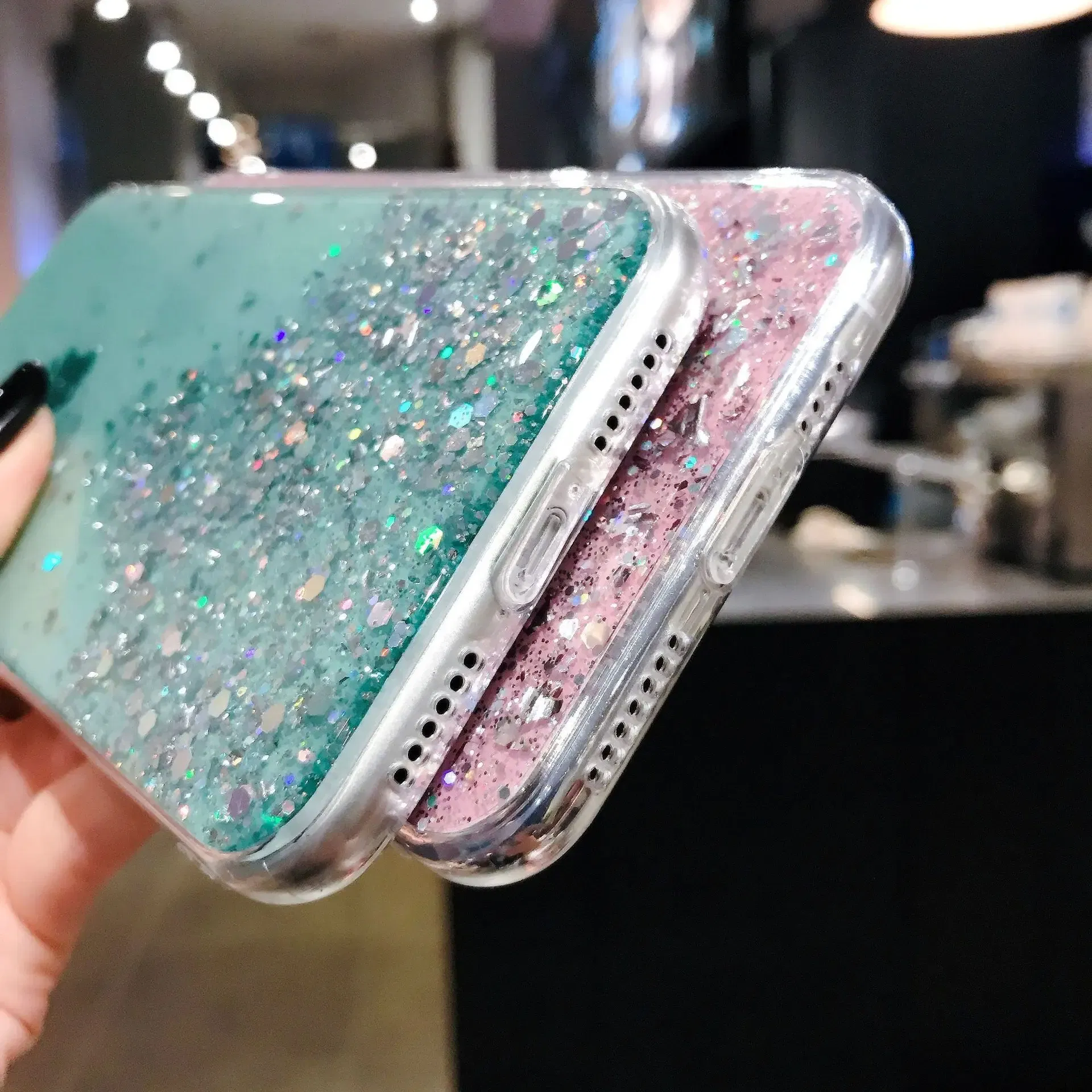 Color: green, Compatible-Phone Models: For iPhone 13 Pro Max - 16 Pro Max, Epoxy Resin Case, iPhone 15 Case with Sequins, Epoxy Case, iPhone 14 Case, Glitter Girls Designs, 13 Pro Max, 15Pro
