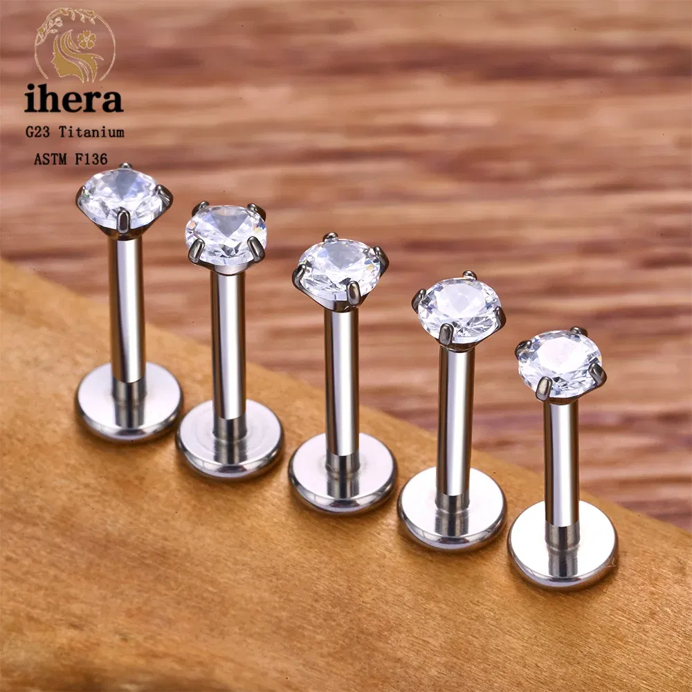 Metal color: Light Yellow Color, Ships From: CHINA, Main Stone Color: Beige - 10PCS G23 Titanium Lip Ring Labret Piercing Stud Earring CZ 16/18/20G Push Pin Ear Tragus Cartilage Helix Conch Pierc? Jewelry