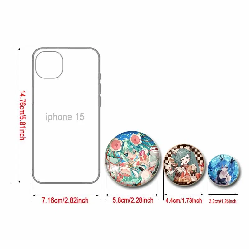 Color: Pink, Size: M - 58/44/32mm Miku Anime Round Pins Cartoon Badges Cosplay Handmade Tinplate Brooch on Backpack Clothes Chest Ornament Gifts