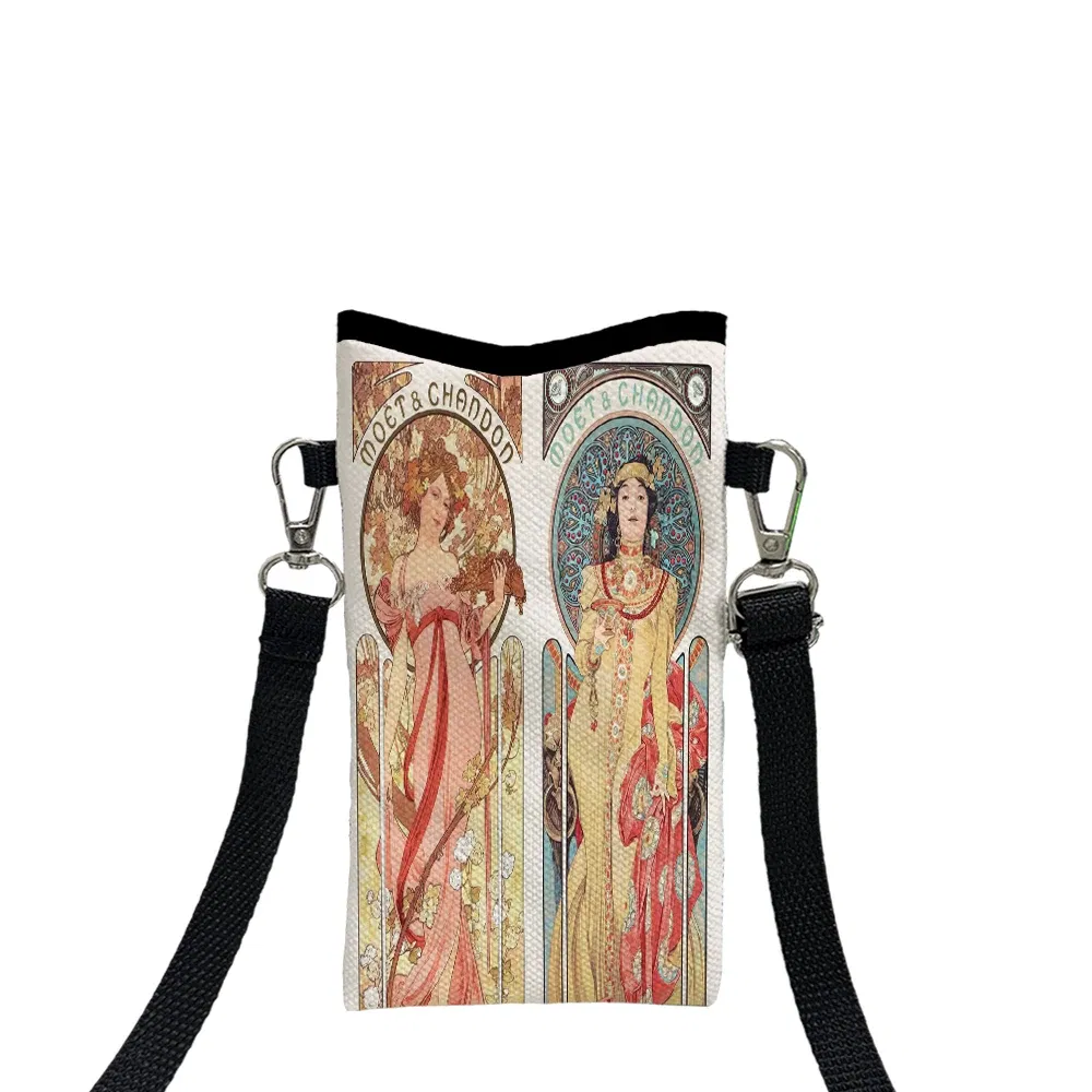 Color: Brown, Size: Extra Large - Alphonse Mucha Crossbody BagPrint Phone Wallet with Adjustable Shoulder Strap Unisex Design Daily Use, Travel,Gift 8.23