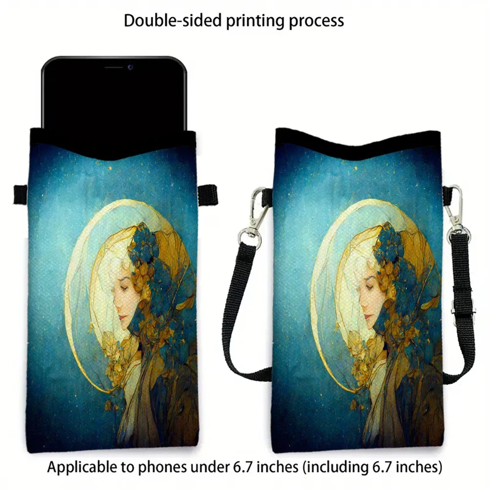 Color: Brown, Size: Extra Large - Alphonse Mucha Crossbody BagPrint Phone Wallet with Adjustable Shoulder Strap Unisex Design Daily Use, Travel,Gift 8.23