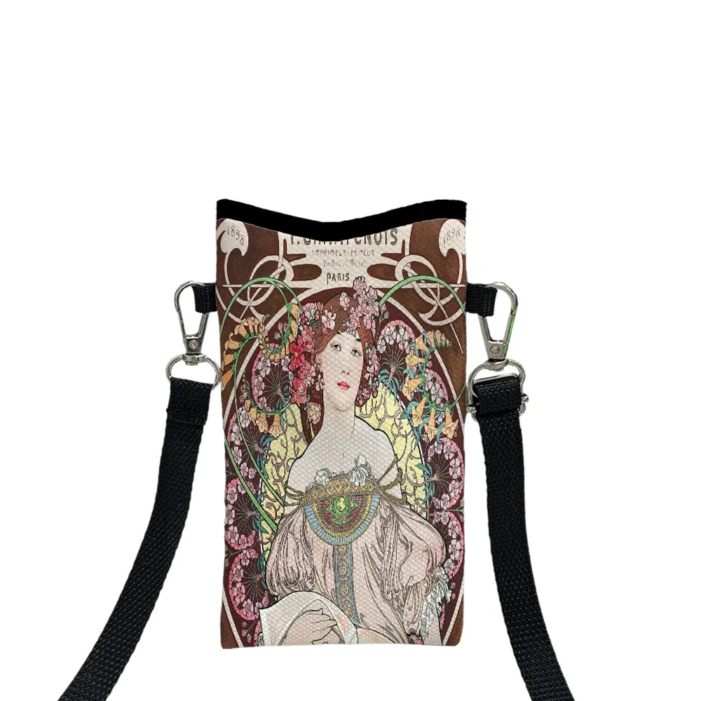 Color: Brown, Size: Extra Large - Alphonse Mucha Crossbody BagPrint Phone Wallet with Adjustable Shoulder Strap Unisex Design Daily Use, Travel,Gift 8.23