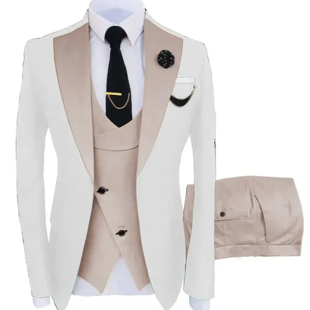 Color: GRAY, Size: XXL - 3pcs Men Coat Business Formal Slim Fit Suit Costumes Pour Homme Set Party Vest Pants Wedding Blazer Verde Hombre Terno Masculino