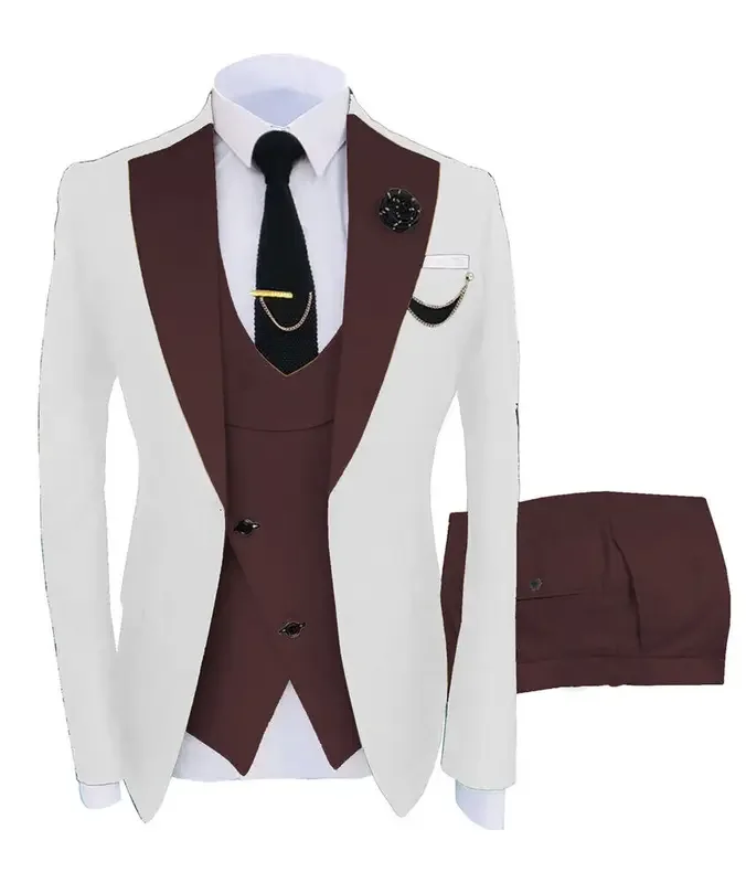 Color: GRAY, Size: XXL - 3pcs Men Coat Business Formal Slim Fit Suit Costumes Pour Homme Set Party Vest Pants Wedding Blazer Verde Hombre Terno Masculino