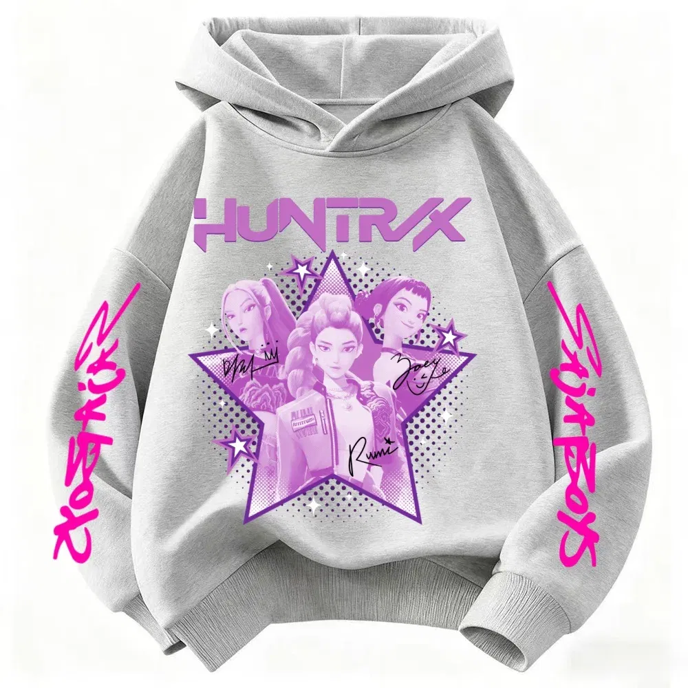 Color: Ivory, Kid Size: 7 - KPop Demon Hunter Huntrix Children's Sweatshirt Autumn New Boys Girls Fashion Street Pullover Children's Clothing