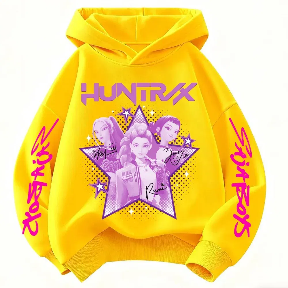 Color: Ivory, Kid Size: 7 - KPop Demon Hunter Huntrix Children's Sweatshirt Autumn New Boys Girls Fashion Street Pullover Children's Clothing