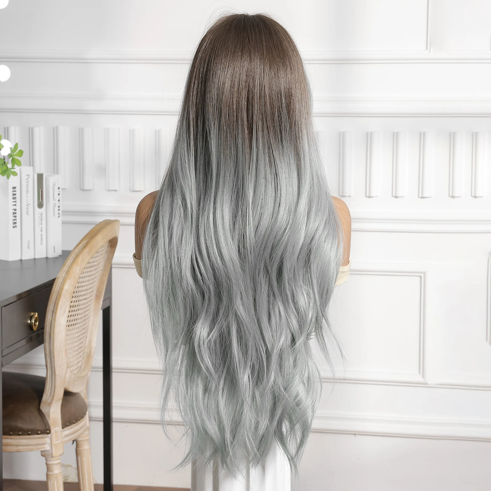 Color: #10, Bulk Buy: 1pc, Density: 150%, Ships From: CHINA - CharmSource 13x6 Lace Wig Long Wavy Brown Gray Wigs with Dark Root for Women Daily Party Cosplay Wedding High Density