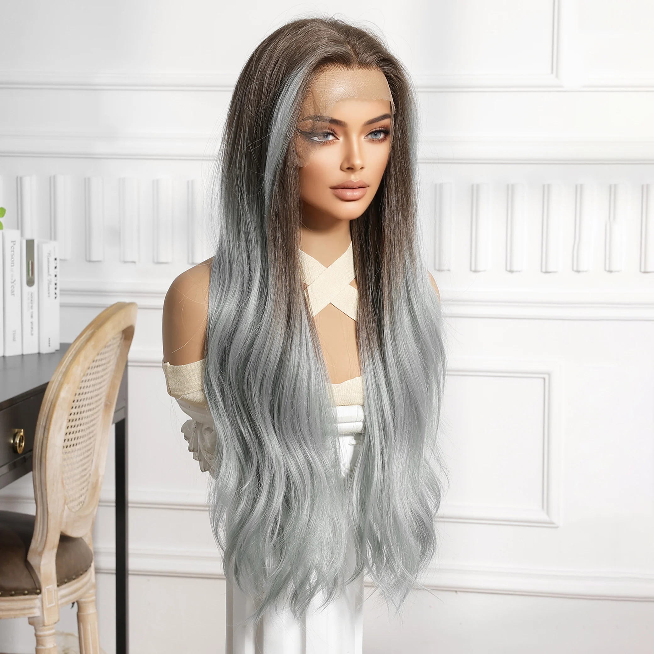 Color: #10, Bulk Buy: 1pc, Density: 150%, Ships From: CHINA - CharmSource 13x6 Lace Wig Long Wavy Brown Gray Wigs with Dark Root for Women Daily Party Cosplay Wedding High Density