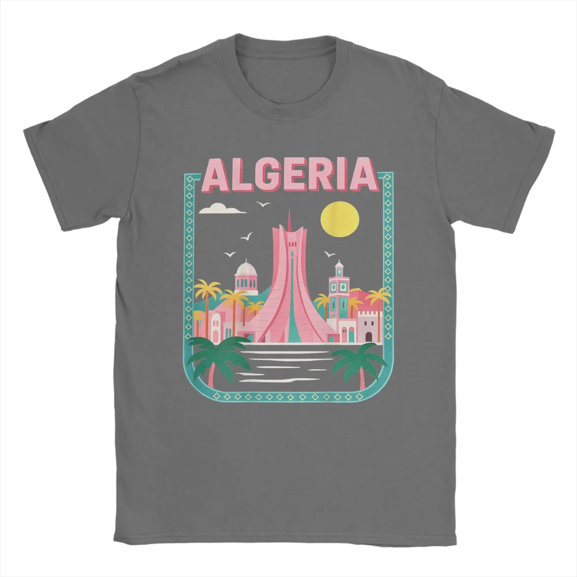 Color: Dark Grey, Size: M - Men Algeria DZ City Algerian T Shirts Africa Arab Pure Cotton Clothes Hipster Short Sleeve Crewneck Tees Gift Idea T-Shirt