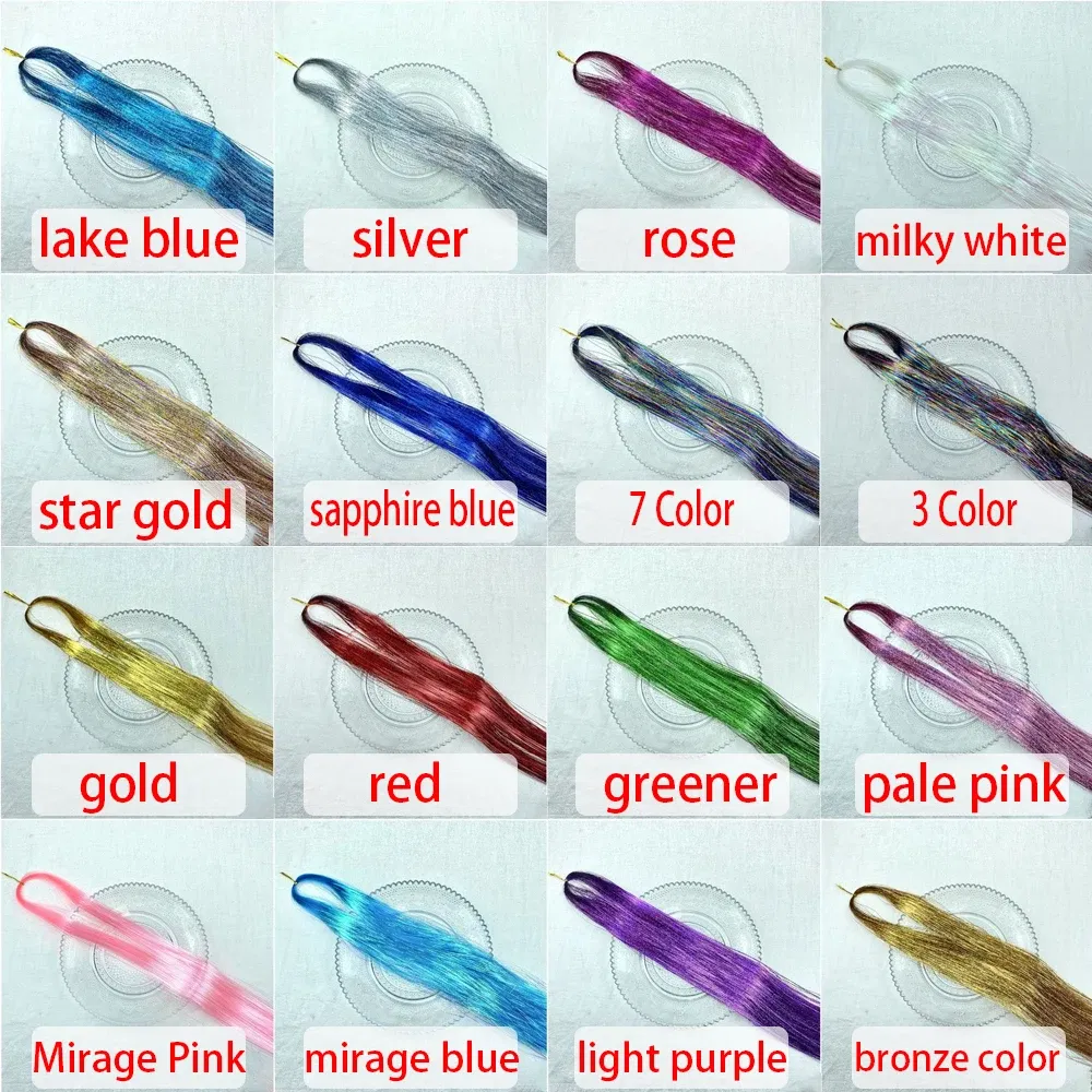 Color: Not Dyed, Stretched Length: 26inches - 48 Inch Hair Tinsel Kit With Tool 1200 strands Tinsel Hair Extensions 12 Colors Fairy Hair Tinsel, Sparkling Shiny Hair Tinsel