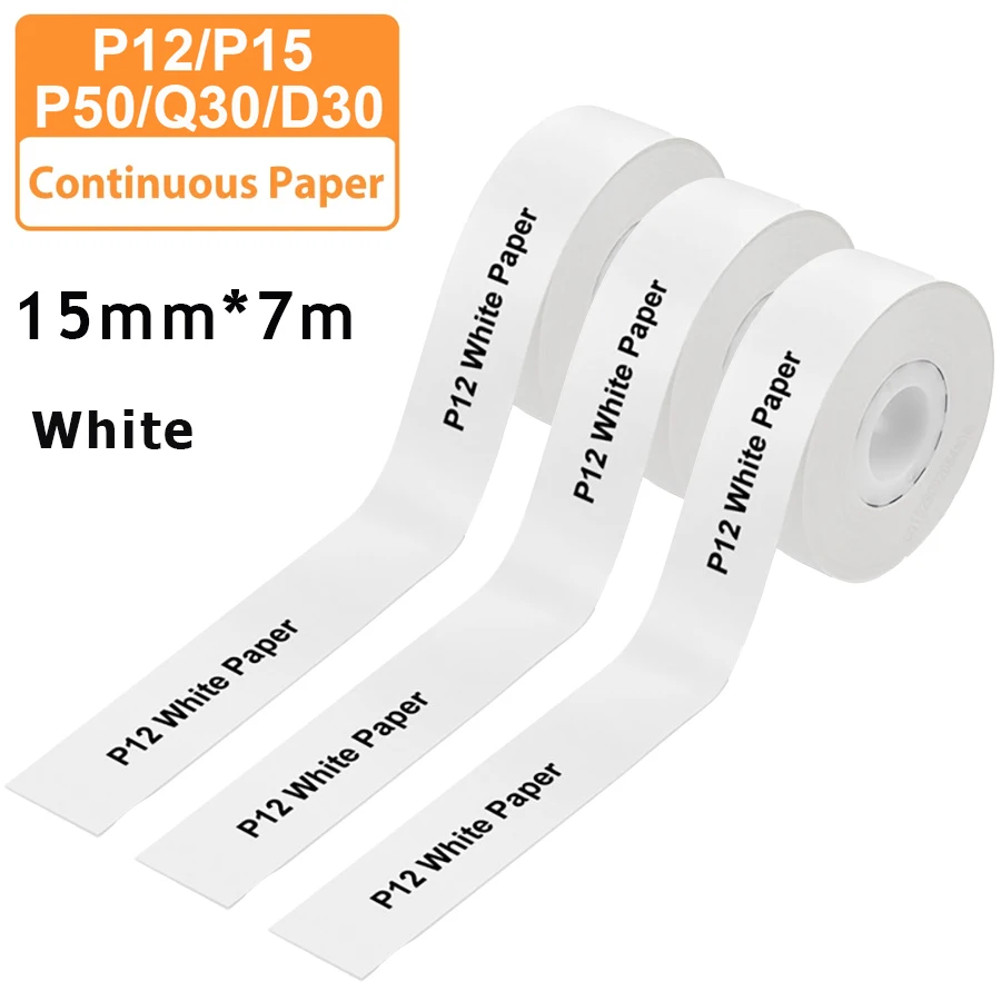 Color: LC - 3pcs 15mm x7m Continuous Label Paper fit for P12 P15 Phomemo D30 Q30 Printer Waterproof Self Adhesive Thermal Printer Sticker
