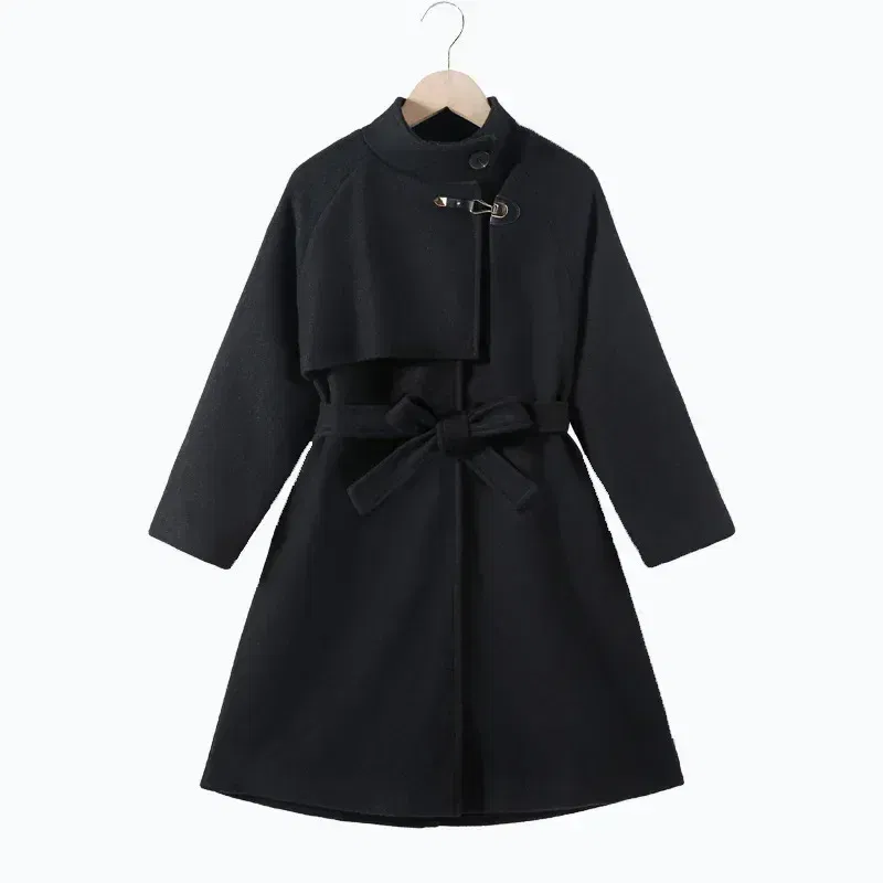 Color: Blue, Kid Size: 4 - Winter Girls Wool Coat Long Double-faced Tweed Overcoat for Kids Fashion Casual Grey 10 12 14 Years Teenage Children Outerwear