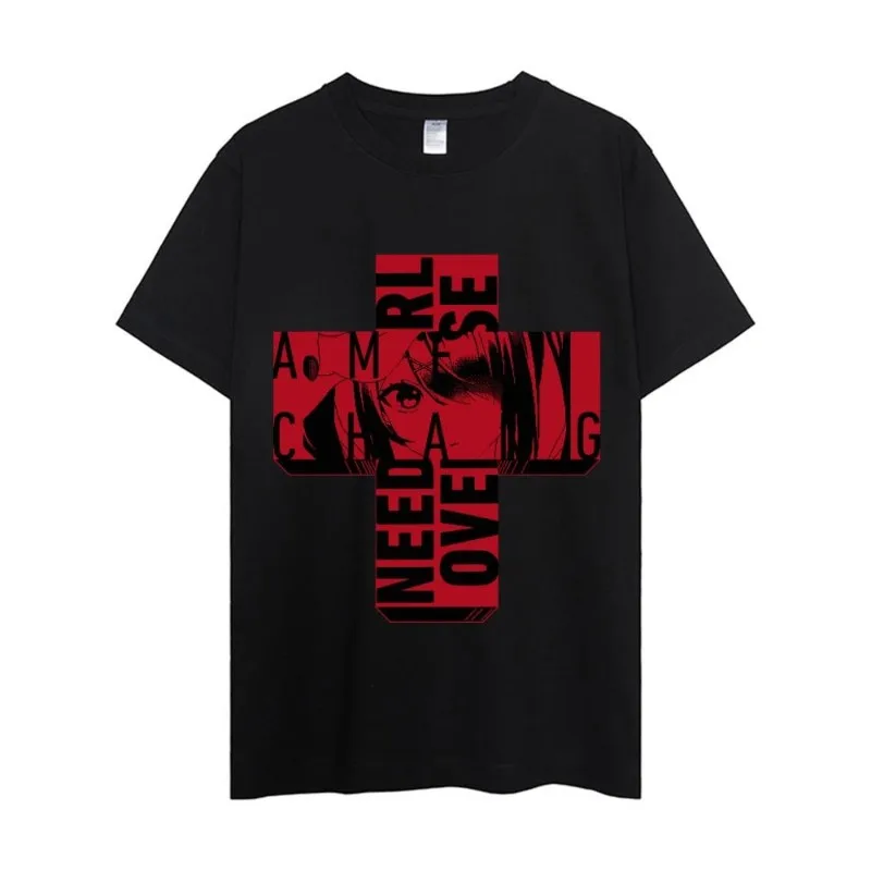 Color: black, Size: XXS - NEEDY GIRL OVERDOSE T Shirt Men Couple Combination Clothes Short Sleeve Collar Fashion Woman Cotton