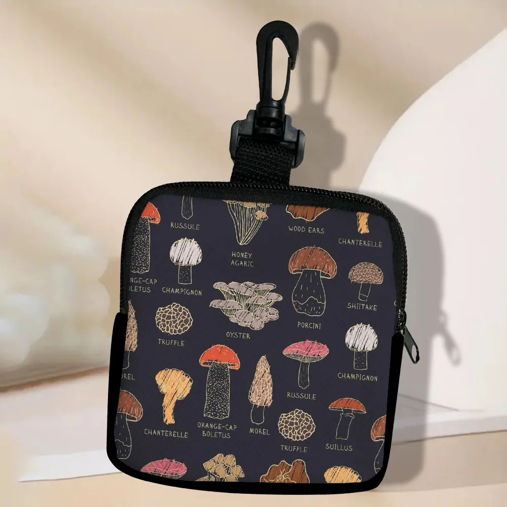 Color: GRAY - Mushroom-Seamless-Pattern Portable Women  Coin Bag  Money Purse Id Card Holder Wallet Case Zipper Key Storage Pouch Key Bag 5.23