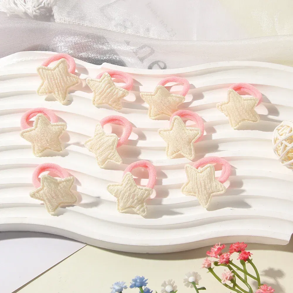 Color: Dark Khaki - 10/30pcs girls star butterflies children's hairband harmless hair cute towels rope ponytail rack children's rubber band headwear