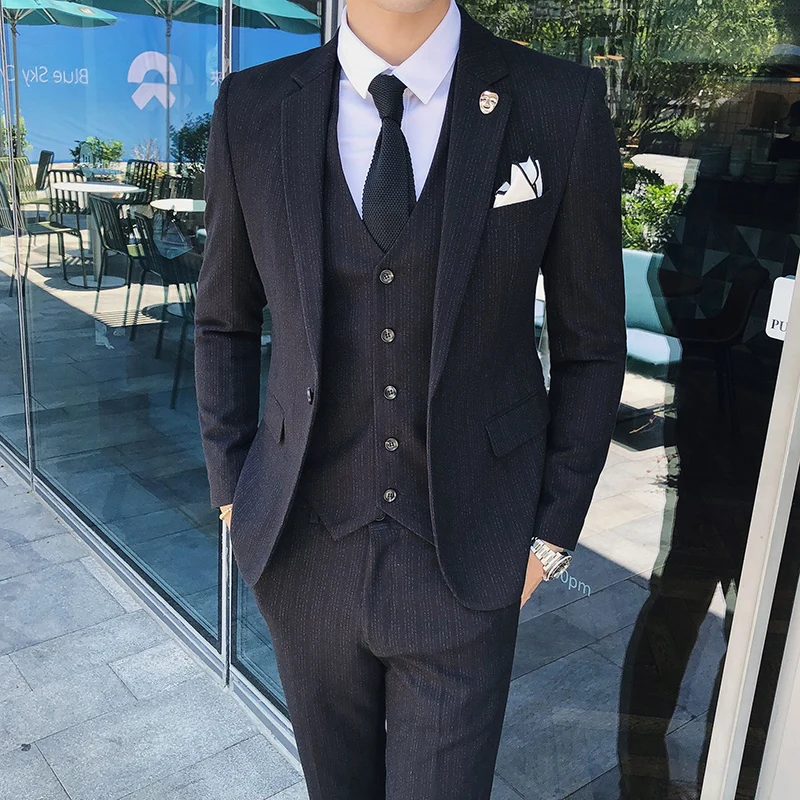 Color: Turquoise, Size: 4XL - Gray Men Classic Striped/Checked Suits, Business Office 3 Piece, Asian Size Slim Fit Men Dress Jacket & Pants with Vest, S-4XL