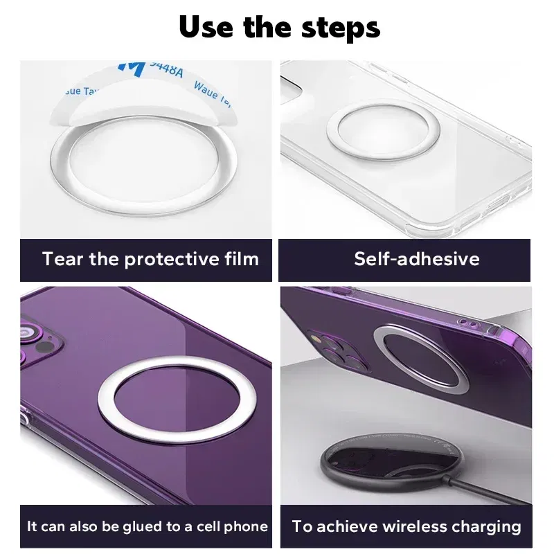 Color: black - 2024 Stainless Steel Universal Magnetic Metal Plate Ring For Magsafe Wireless Charger Iron Sheet Sticker Magnet Car Phone Holder