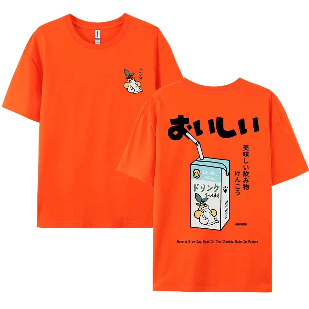Color: army green, Size: S - Cute Japanese Cat Print Oversized T-shirt men Women Short Sleeve Loose Casual Tee Shirt Streetwear Tops Cotton Harajuku Clothing