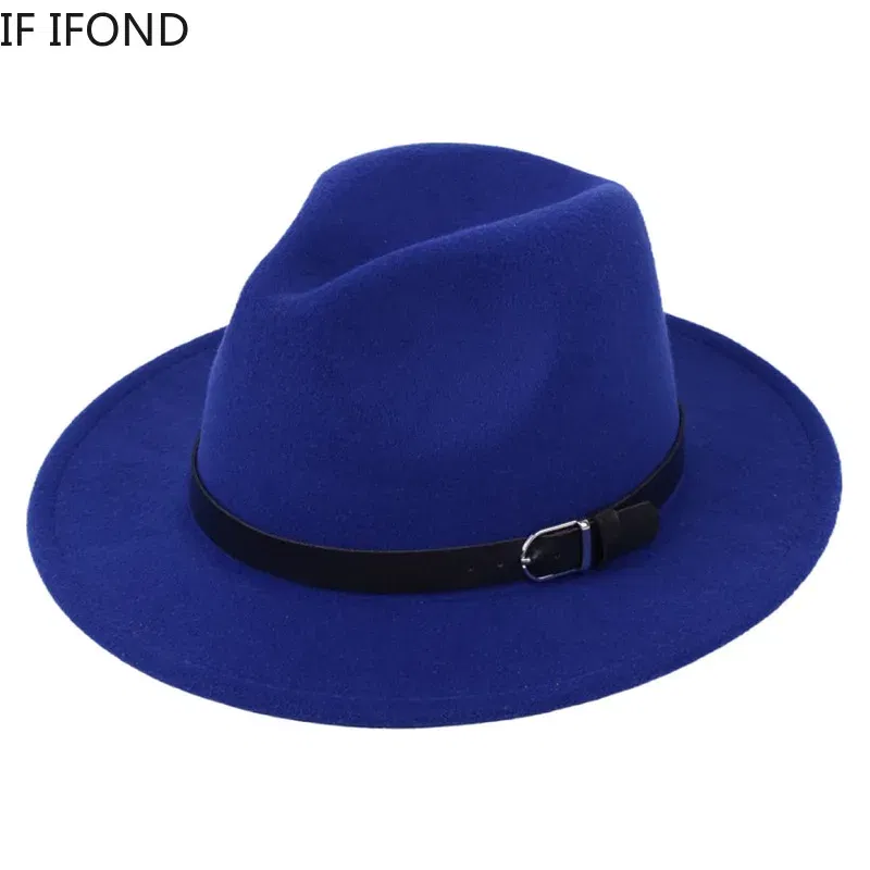 Color: green, Size: M - Classic British Fedora Hat Men Women Imitation Woolen Winter Felt Hats Fashion Jazz Hat Chapeau Wholesale