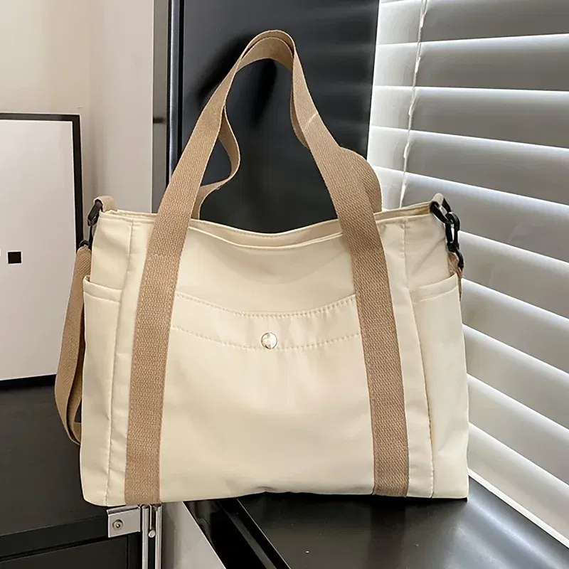 Color: black - Large Capacity Nylon Crossbody Bag Casual Solid Color Messenger Shoulder Bag with Removable Strap
