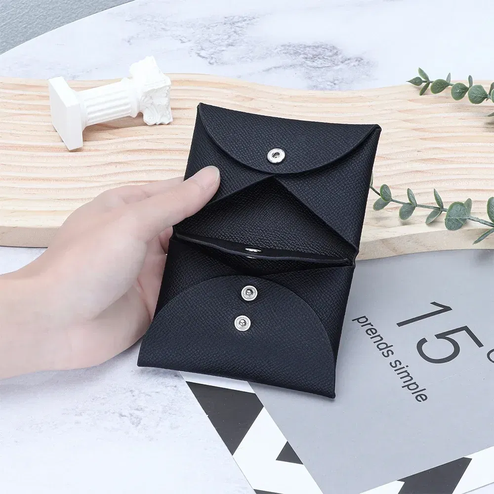 Color: Pink - Genuine Leather Coin Pouch Change Holder Mini Snap Pocket Wallet for Men Women Luxury Designer Credit Card Holder Coin Purses