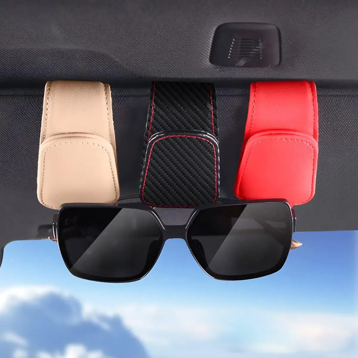 Color Name: Blue - Sunglasses Holders for Car Sun Visor, Leather Eyeglasses Hanger Mounter, Magnetic Glasses Holder and Ticket Card Clip