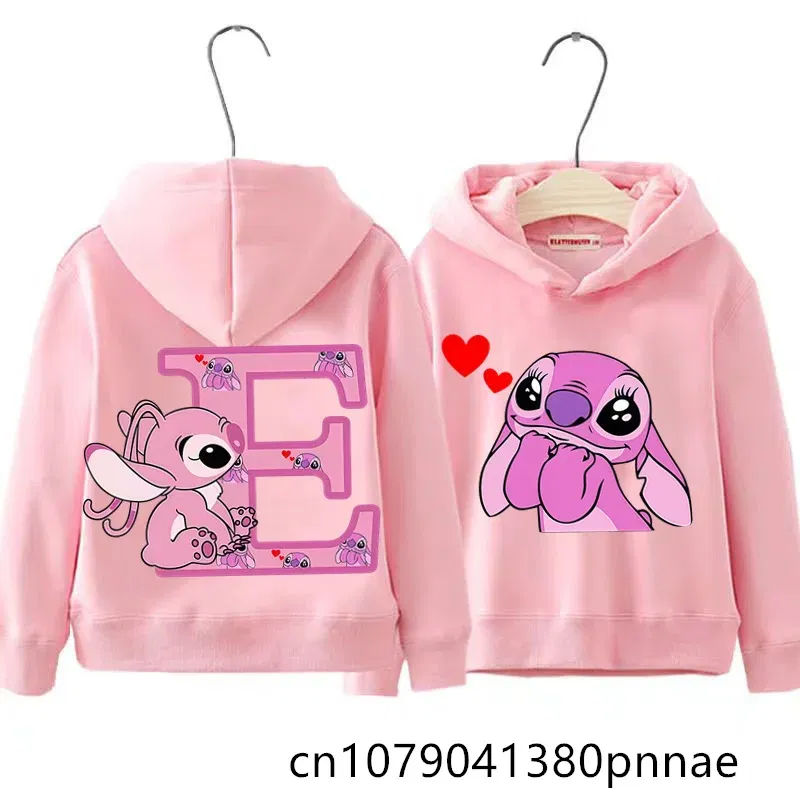 Color: Brown, Kid Size: 17 - Girls Boys Lilo and Stitch Sportswear Hoodies Casual Fashion Sweatshirts Angel Letter AZ Anime Autumn/Winter Hoodie Kids Hoodies