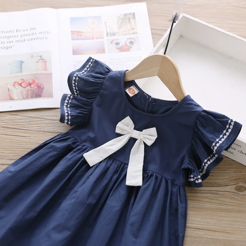 Color: WHITE, Kid Size: 4T - Summer Baby Girl Princess Dress Casual Fashion Baby Girl Flying Sleeve Bow-knot Princess Dress Kids Clothing For 1-6 Years Old