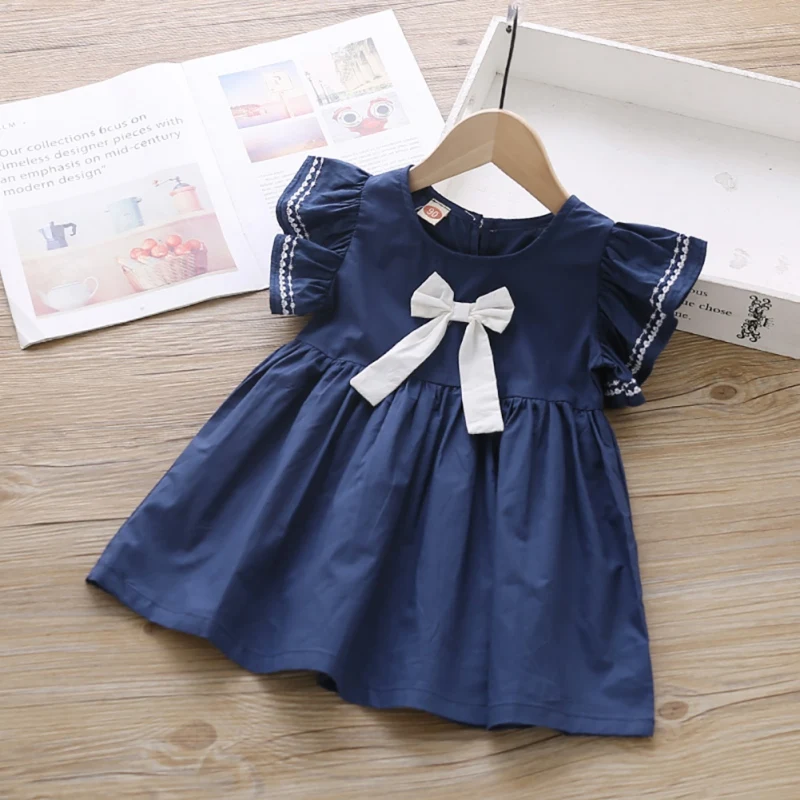 Color: WHITE, Kid Size: 4T - Summer Baby Girl Princess Dress Casual Fashion Baby Girl Flying Sleeve Bow-knot Princess Dress Kids Clothing For 1-6 Years Old