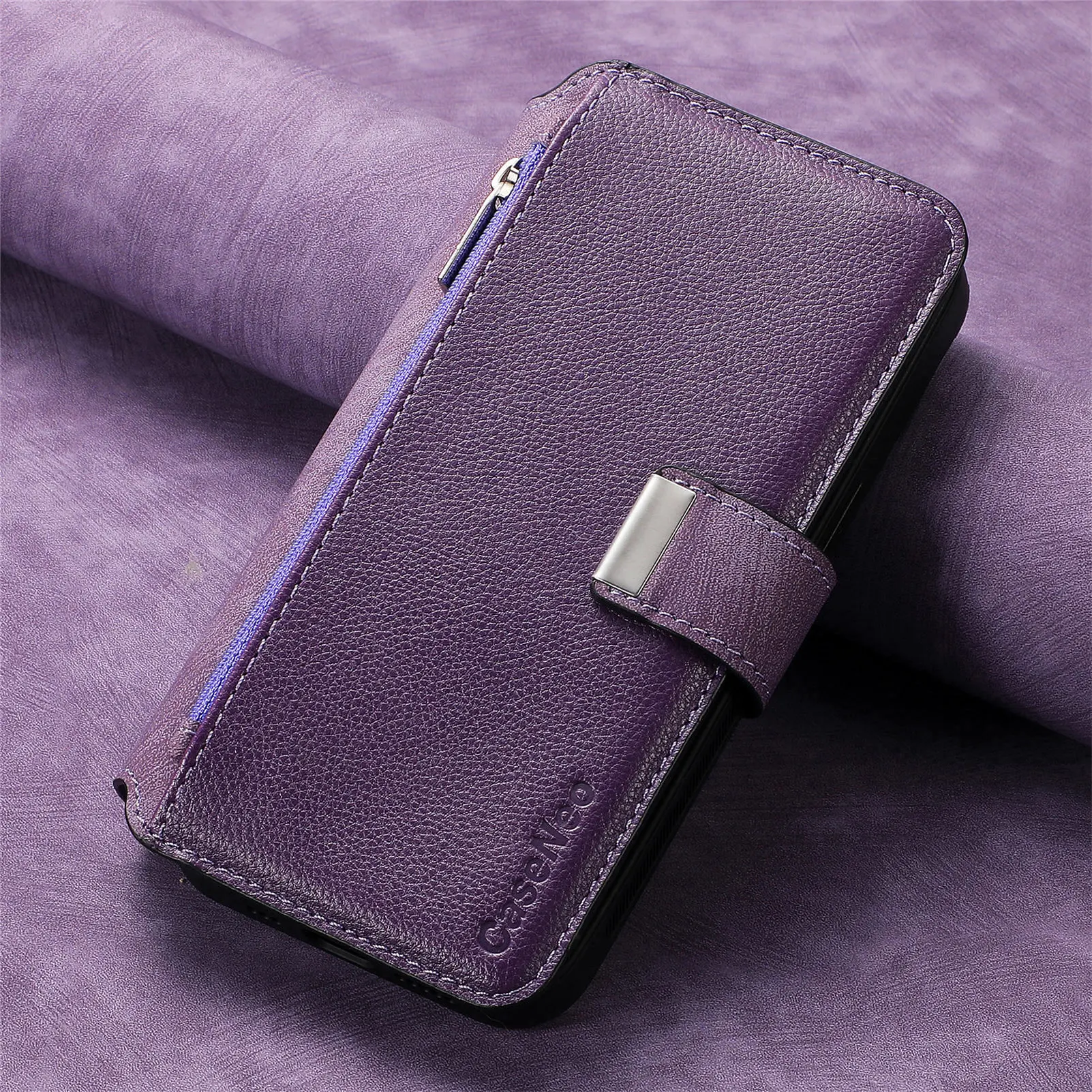 Color: BRIGHT PINK, Material: Microfiber - With Magsafe Wallet Case For Xiaomi Poco X6 X5 X3 M6 M5S M4 M3 F6 F5 Pro F3 C31 Zipper Leather Multi 6 Card Slot Removable Cover
