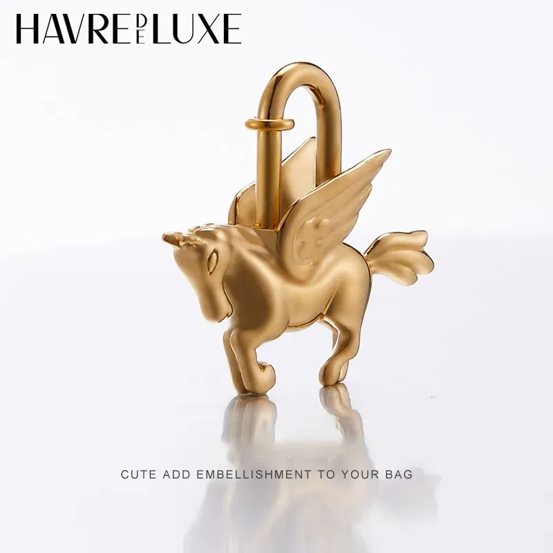Color: Gold - Bag Pendant For Birkin Kelly Bag Pegasus Lock Charm All-steel Animal Metal Lock Bag Pendant High-end Charm Necklace