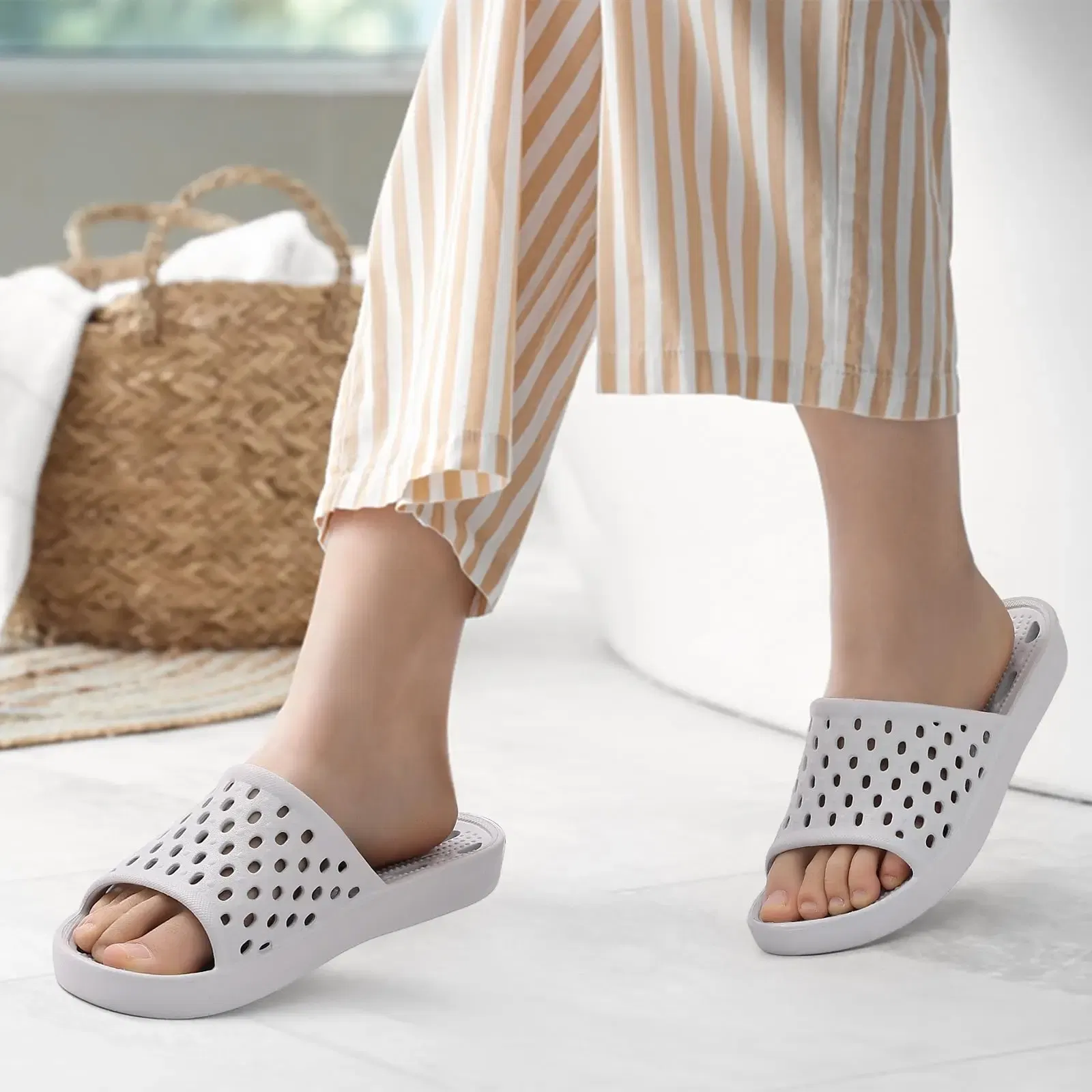 Color: DEEP BLUE, Shoe Size: 39 - Pallene Summer New Shower Shoes For Women Quick Dry Pool Sandals With Drain Holes Bathroom Slides Lightweight EVA Home Slippers
