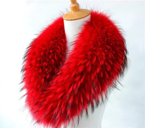 Color: WHITE, Size: XXL - Real Raccoon Fur Scarves Woman 100% Pure Natural Raccoon Fur Collar Warm Winter Scarves Red Fox Fur Collar L#1